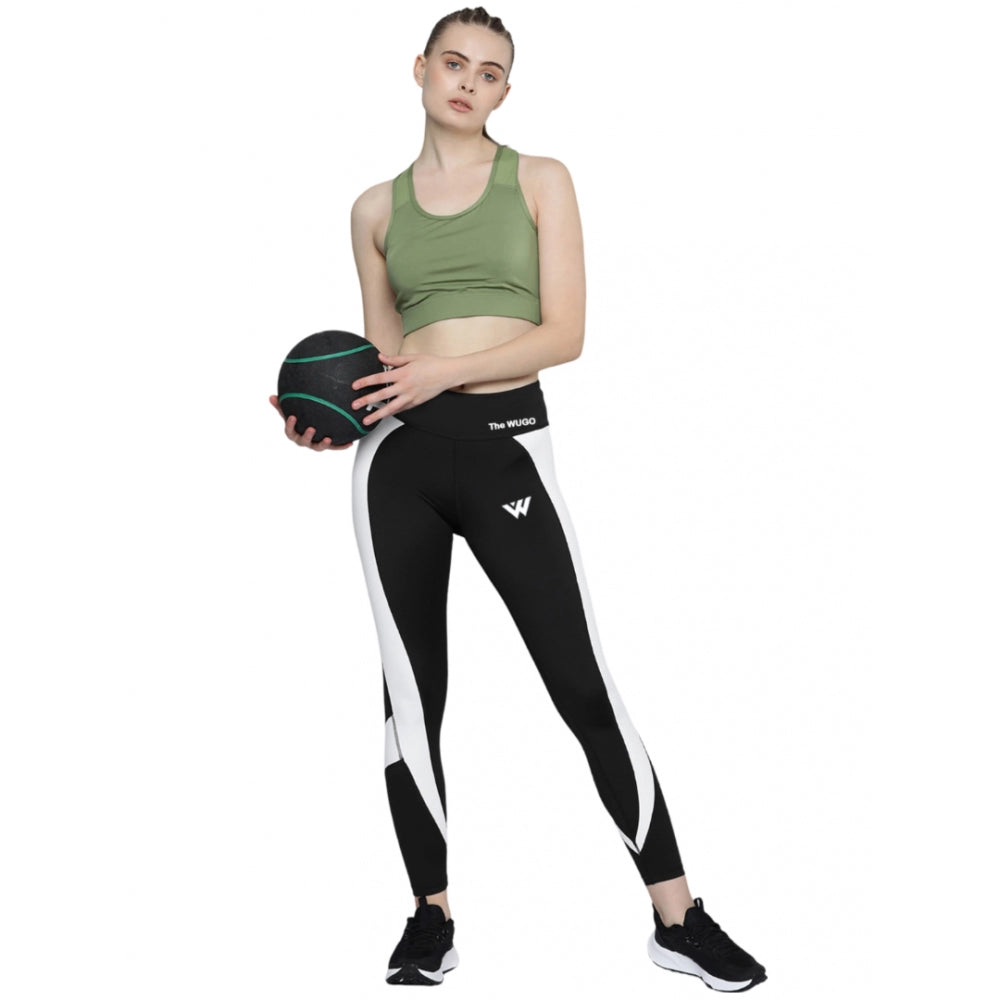 Roneclick Women's Polyster Solid Sport Leggings (Black &amp; White)