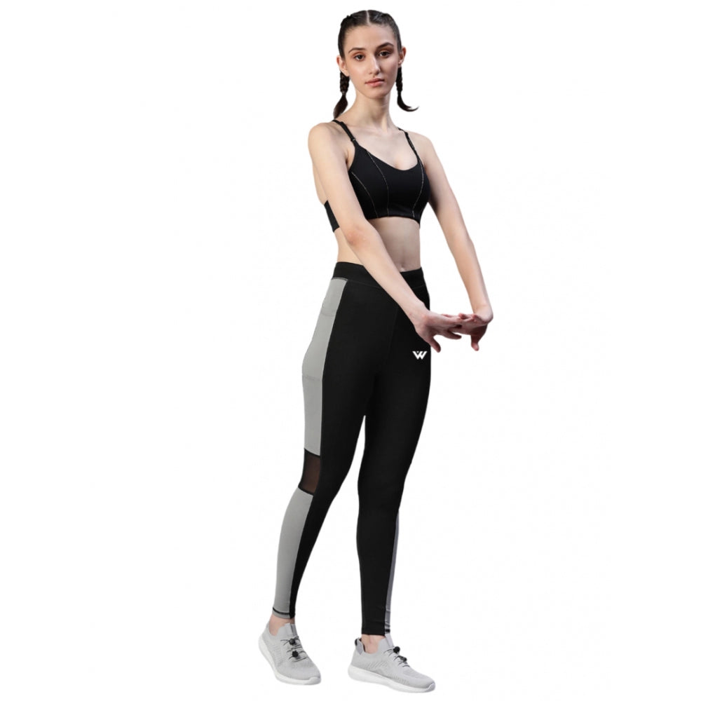 Roneclick Women's Polyster Solid Sport Leggings (Black &amp; Grey)