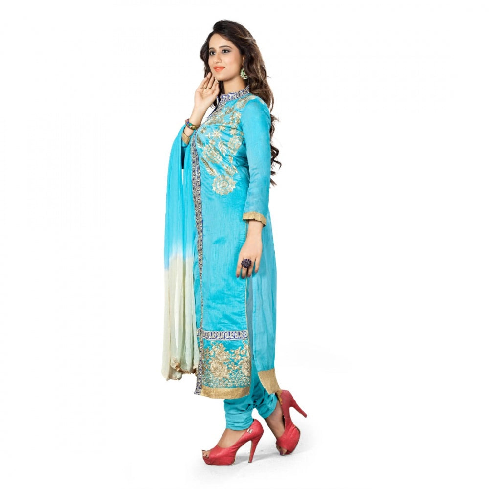 Chanderi Fabric Sky Blue Color Unstitched Salwar-Suit Material With Dupatta