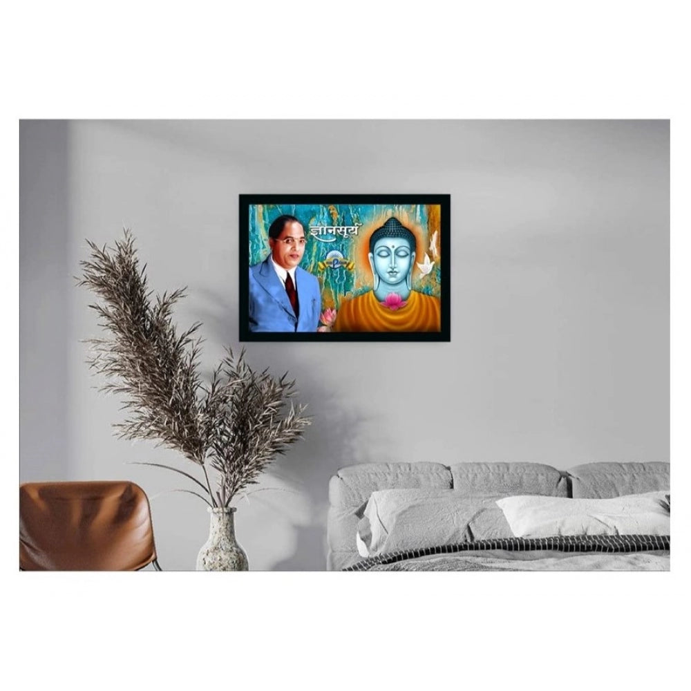 Roneclick Ambedkar Buddha Painting Vinyl Sparkle Coated with Synthetic Photo Frame (Multicolor)