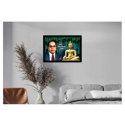 Roneclick Ambedkar Buddha Painting Vinyl Sparkle Coated with Synthetic Photo Frame (Multicolor)