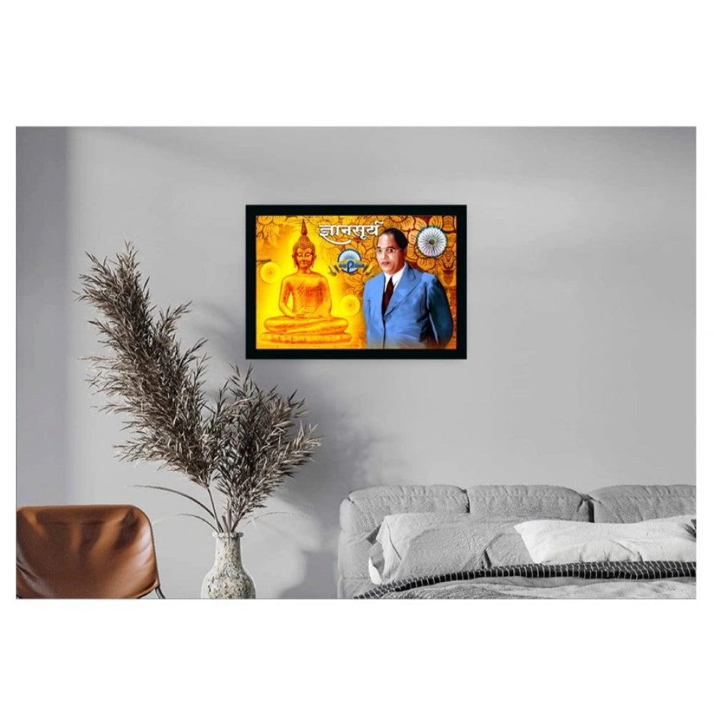 Roneclick Ambedkar Buddha Painting Vinyl Sparkle Coated with Synthetic Photo Frame (Multicolor)