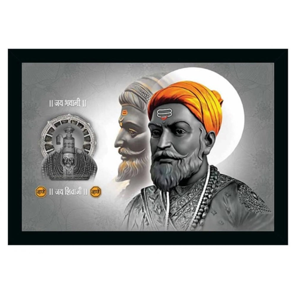 Roneclick Shivaji Maharaj Painting Vinyl Sparkle Coated with Synthetic Photo Frame (Multicolor)