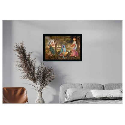 Roneclick Radha Krishna Painting with Synthetic Photo Frame (Multicolor)