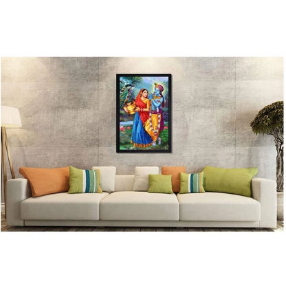 Roneclick Radha Krishna Painting with Synthetic Photo Frame (Multicolor)