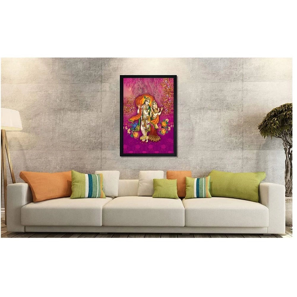 Roneclick Radha Krishna Painting with Synthetic Photo Frame (Multicolor)