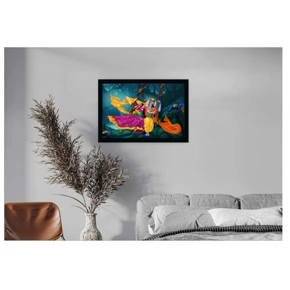 Roneclick Radha Krishna Painting with Synthetic Photo Frame (Multicolor)