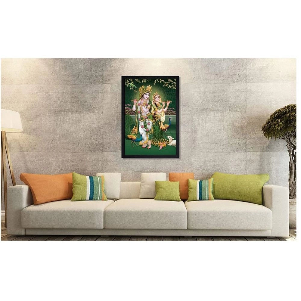 Roneclick Radha Krishna Painting with Synthetic Photo Frame (Multicolor)