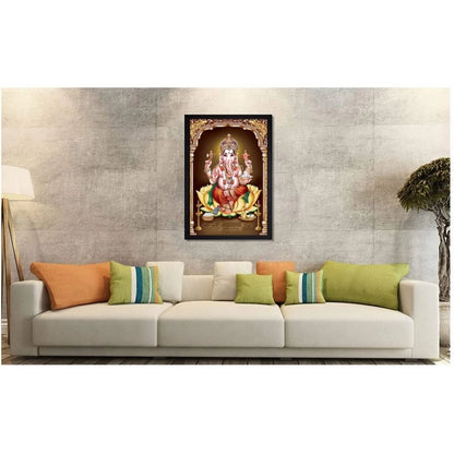 Roneclick Ganesh Photo with Synthetic Fram (Multicolor)