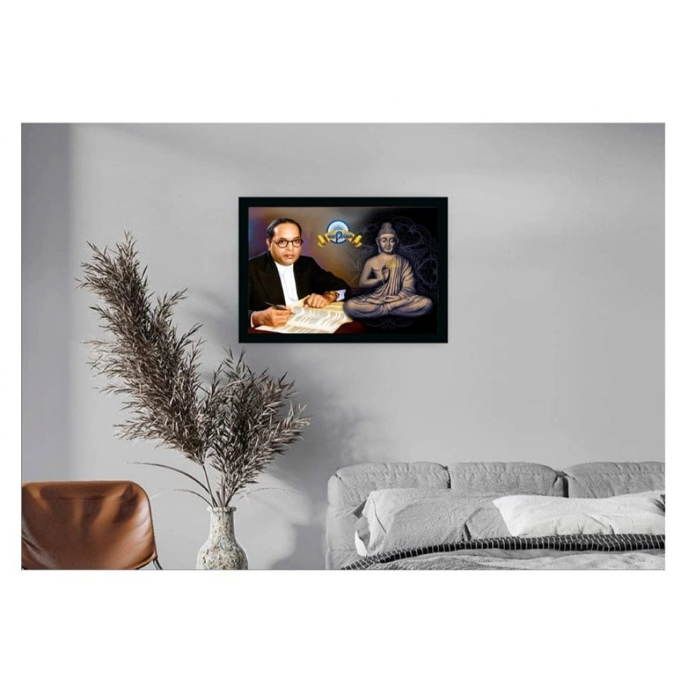 Roneclick Ambedkar Buddha Painting Vinyl Sparkle Coated with Synthetic Photo Frame (Multicolor)