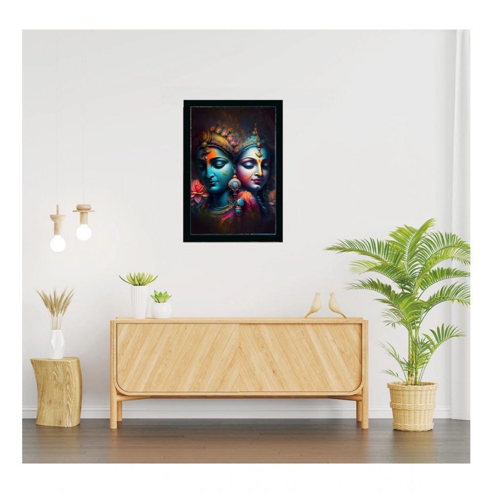 Roneclick Radha Krishna Painting with Synthetic Photo Frame (Multicolor)