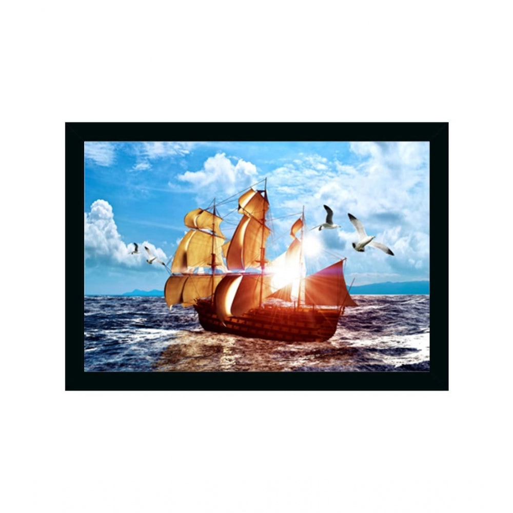 Roneclick Boat Frame Paintingwith Synthetic Photo Frame (Multicolor)