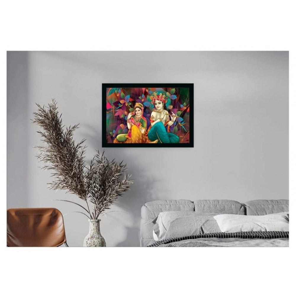 Roneclick Radha Krishna Painting Vinyl Sparkle Coated with Synthetic Photo Frame (Multicolor)