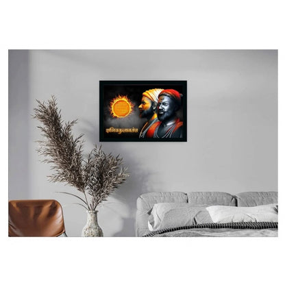 Roneclick Shivaji Maharaj Painting Vinyl Sparkle Coated with Synthetic Photo Frame (Multicolor)