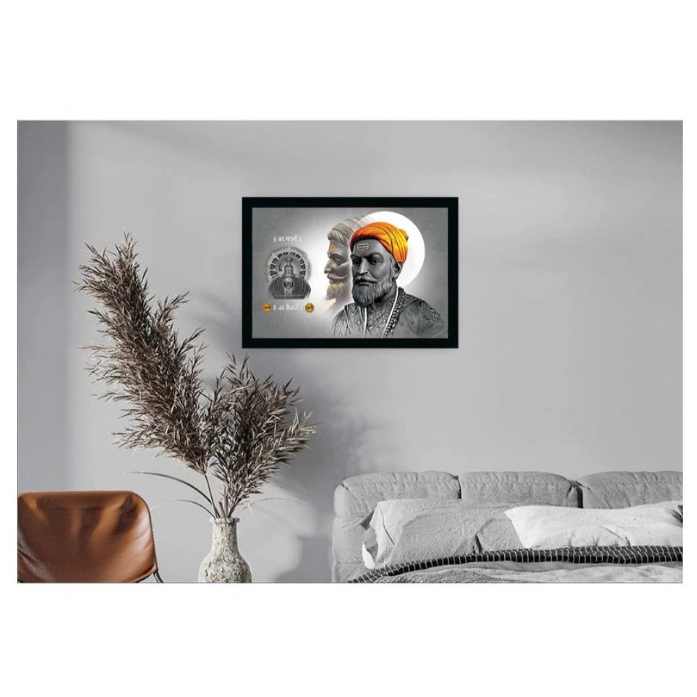 Roneclick Shivaji Maharaj Painting Vinyl Sparkle Coated with Synthetic Photo Frame (Multicolor)