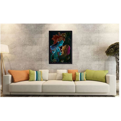 Roneclick Radha Krishna Painting with Synthetic Photo Frame (Multicolor)