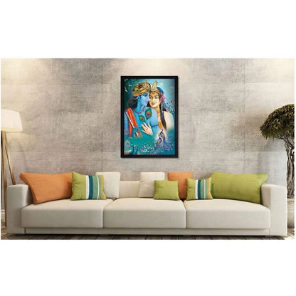 Roneclick Radha Krishna Painting with Synthetic Photo Frame (Multicolor)