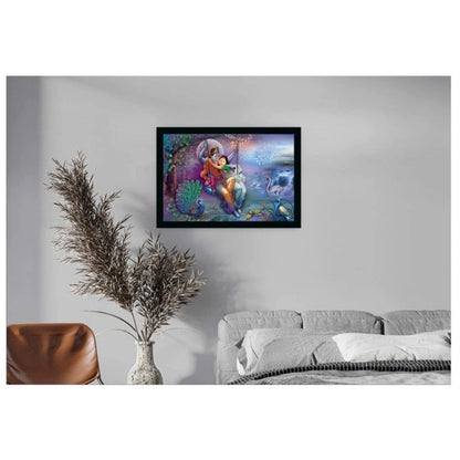 Roneclick Radha Krishna Painting with Synthetic Photo Frame (Multicolor)