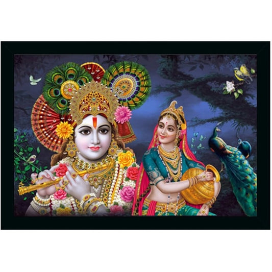 Roneclick Radha Krishna Painting Vinyl Sparkle Coated with Synthetic Photo Frame (Multicolor)