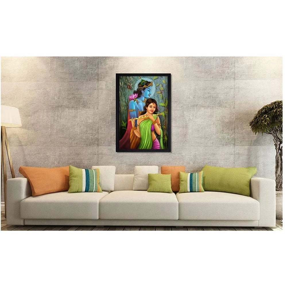 Roneclick Radha Krishna Painting with Synthetic Photo Frame (Multicolor)