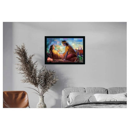 Roneclick Radha Krishna Painting with Synthetic Photo Frame (Multicolor)