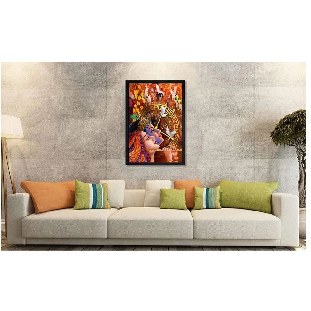 Roneclick Radha Krishna Painting with Synthetic Photo Frame (Multicolor)