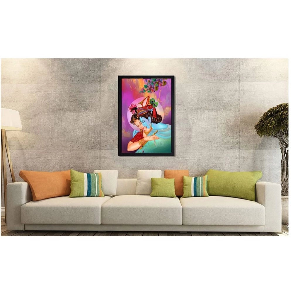 Roneclick Radha Krishna Painting with Synthetic Photo Frame (Multicolor)