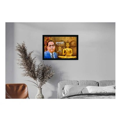 Roneclick Ambedkar Buddha Painting Vinyl Sparkle Coated with Synthetic Photo Frame (Multicolor)