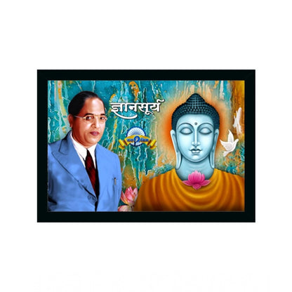 Roneclick Ambedkar Buddha Painting Vinyl Sparkle Coated with Synthetic Photo Frame (Multicolor)