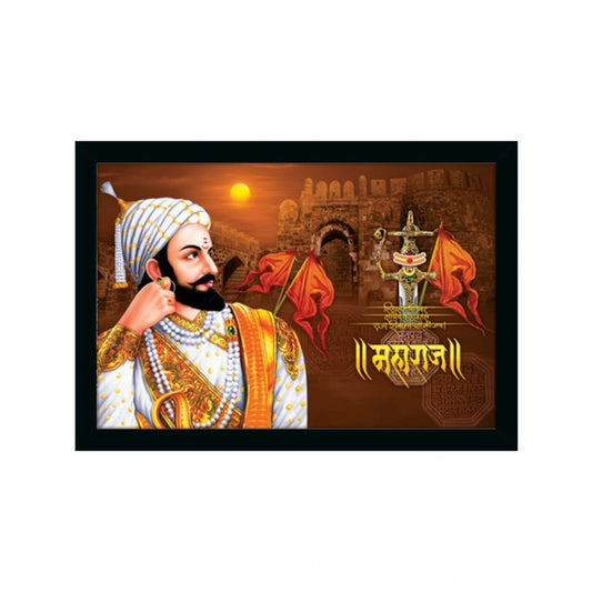 Roneclick Shivaji Maharaj Painting Vinyl Sparkle Coated with Synthetic Photo Frame (Multicolor)