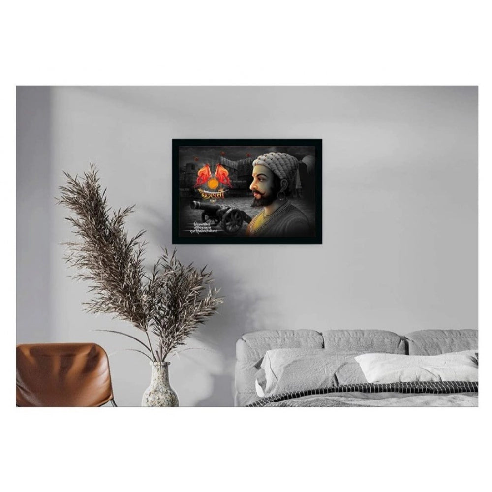 Roneclick shivaji Maharaj Painting Vinyl Sparkle Coated with Synthetic Photo Frame (Multicolor)