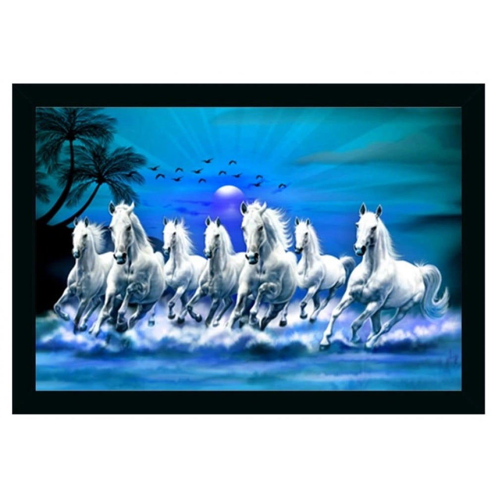 Roneclick Seven Running Horses Vastu Painting with Frame (Multicolor)