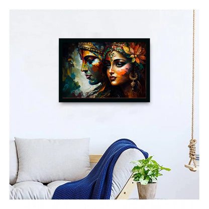 Roneclick Radha Krishna Painting with Synthetic Photo Frame (Multicolor)