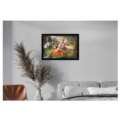 Roneclick Radha Krishna Painting with Synthetic Photo Frame (Multicolor)