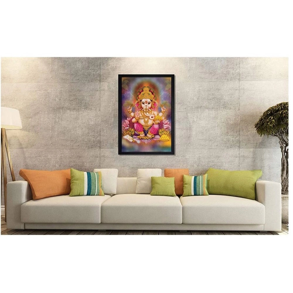 Roneclick Ganesh Photo with Synthetic Photo Frame (Multicolor)