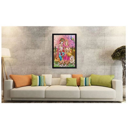 Roneclick Radha Krishna Painting with Synthetic Photo Frame (Multicolor)