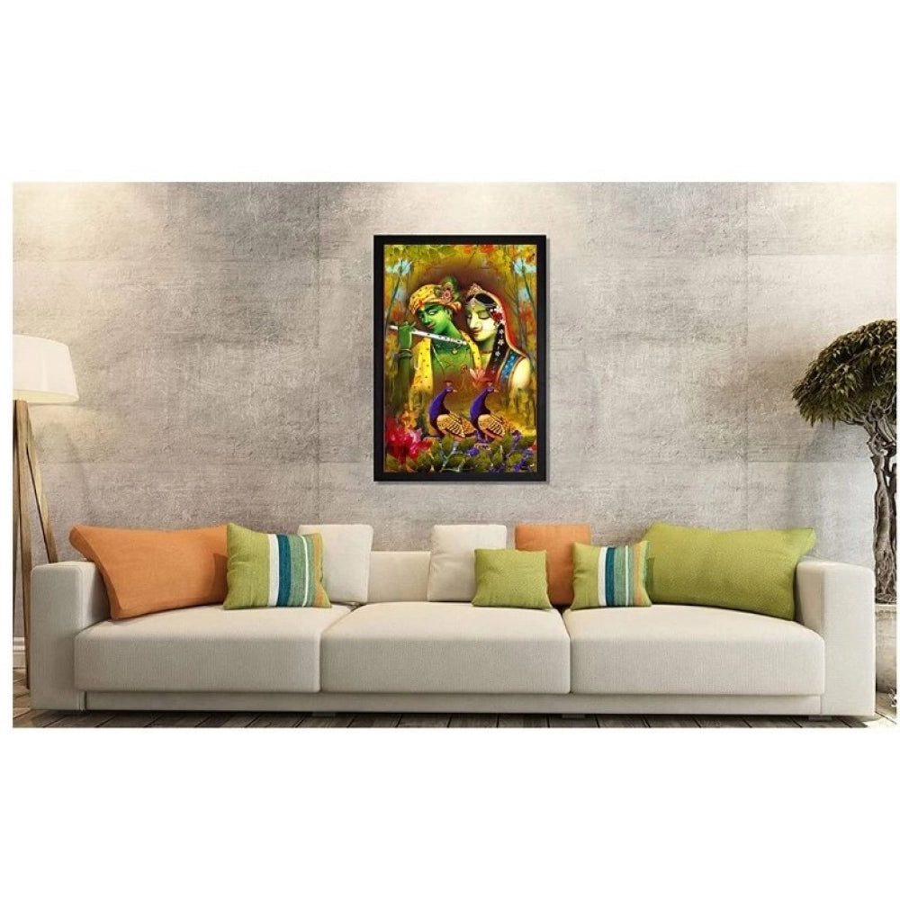 Roneclick Radha Krishna Painting with Synthetic Photo Frame (Multicolor)