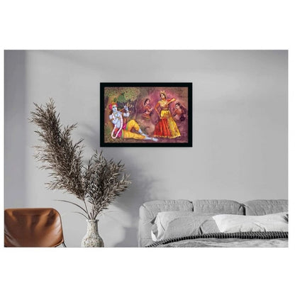 Roneclick Radha Krishna Painting with Synthetic Photo Frame (Multicolor)