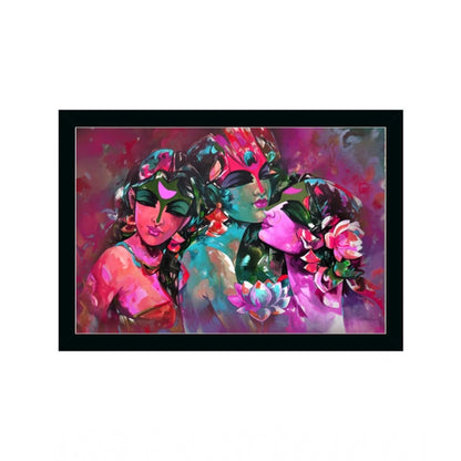 Roneclick Beautiful Radha Krishna Vinyl Sparkle Coated with Synthetic Fram (Multicolor)