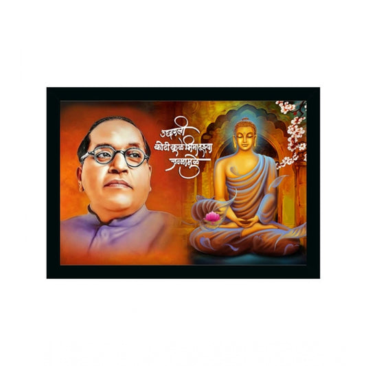 Roneclick Ambedkar Buddha Painting Vinyl Sparkle Coated with Synthetic Photo Frame (Multicolor)