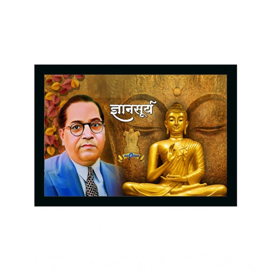 Roneclick Ambedkar Buddha Painting Vinyl Sparkle Coated with Synthetic Photo Frame (Multicolor)