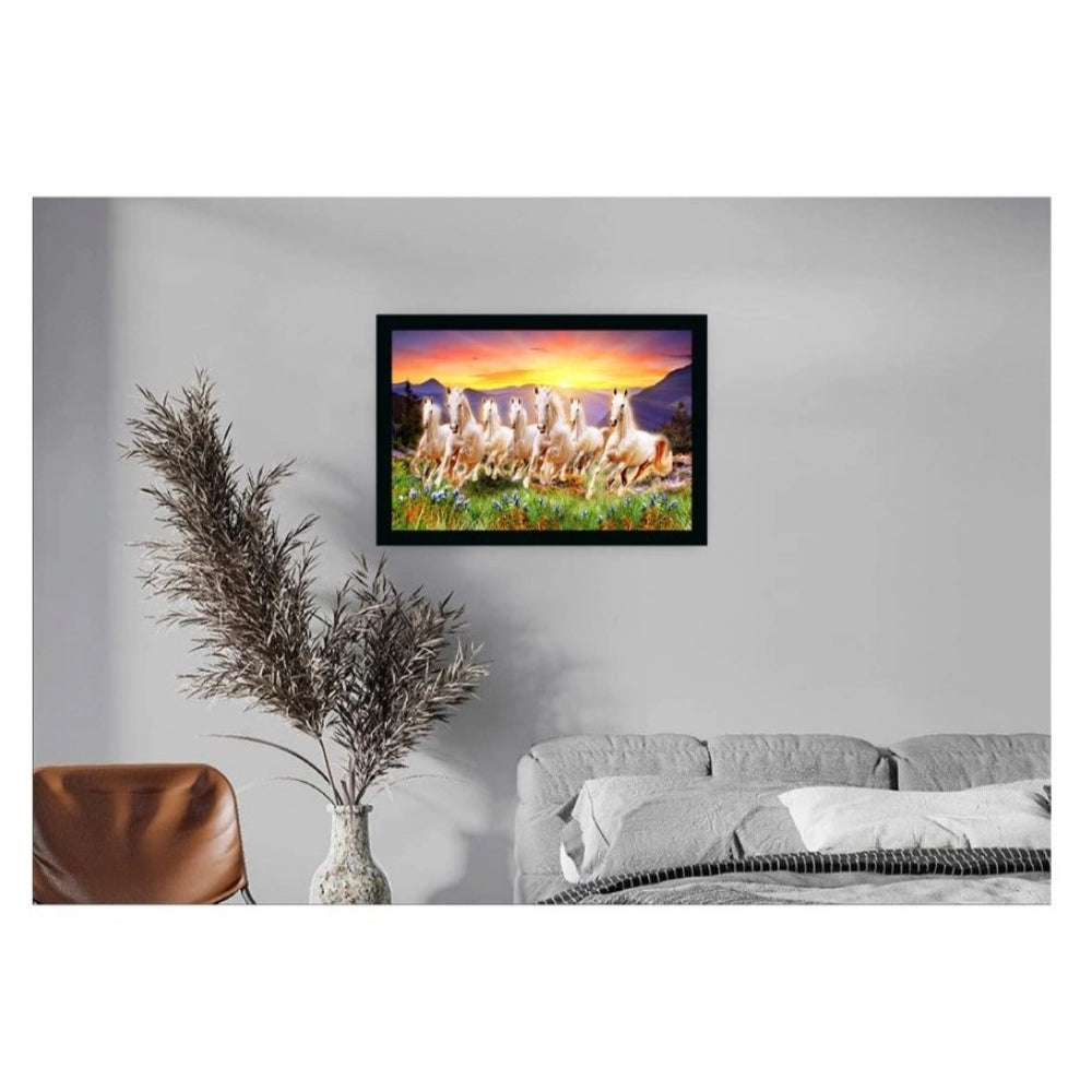 Roneclick Seven Running Horses Vastu Painting with Frame (Multicolor)