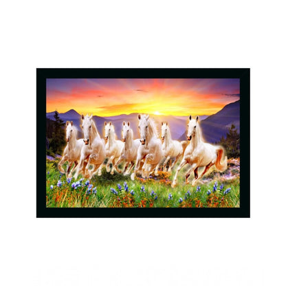 Roneclick Seven Running Horses Vastu Painting with Frame (Multicolor)