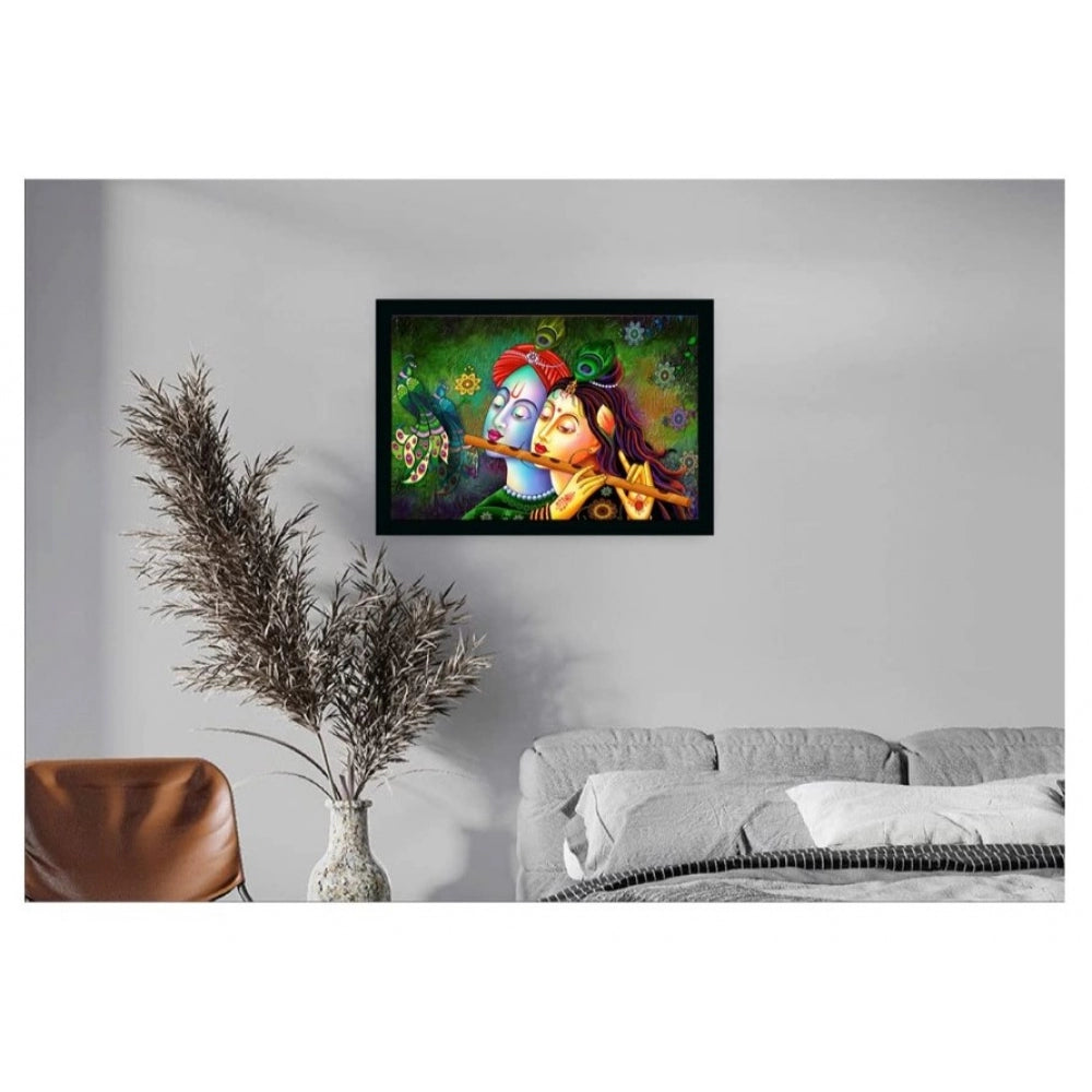 Roneclick Radha Krishna Painting Vinyl Sparkle Coated with Synthetic Photo Frame (Multicolor)