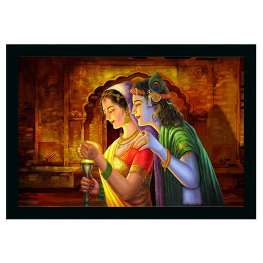 Roneclick Radha Krishna Painting Vinyl Sparkle Coated with Synthetic Photo Frame (Multicolor)