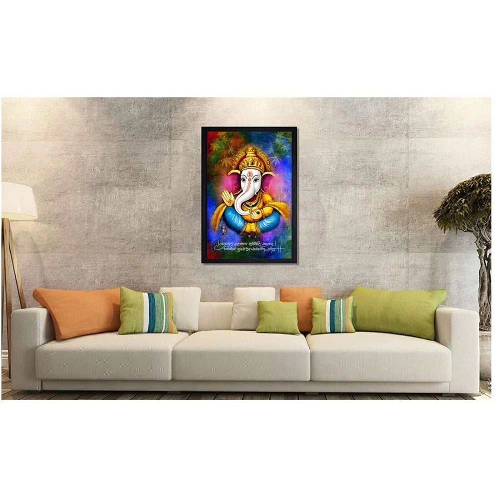 Roneclick Ganesh Photo with Synthetic Photo Frame (Multicolor)