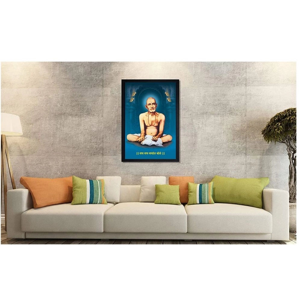 Roneclick Shri Gajanan Maharaj Painting Vinyl Sparkle Coated with Synthetic Photo Frame (Multicolor)