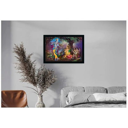 Roneclick Radha Krishna Painting with Synthetic Photo Frame (Multicolor)