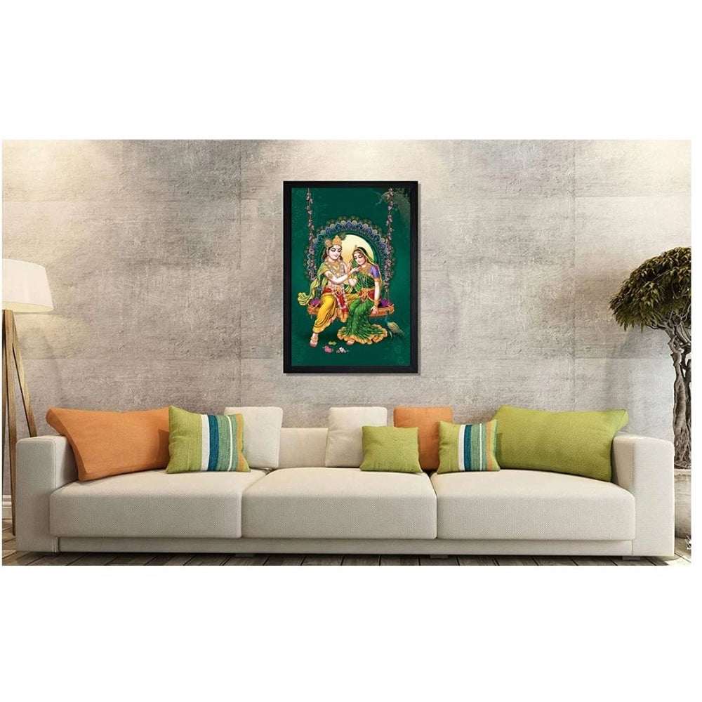 Roneclick Radha Krishna Painting with Synthetic Photo Frame (Multicolor)