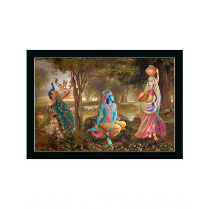 Roneclick Radha Krishna Painting with Synthetic Photo Frame (Multicolor)